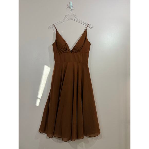 Jenny YooV-Neck Formal Knee Length Dress in Brown Size 4 - Picture 3 of 5